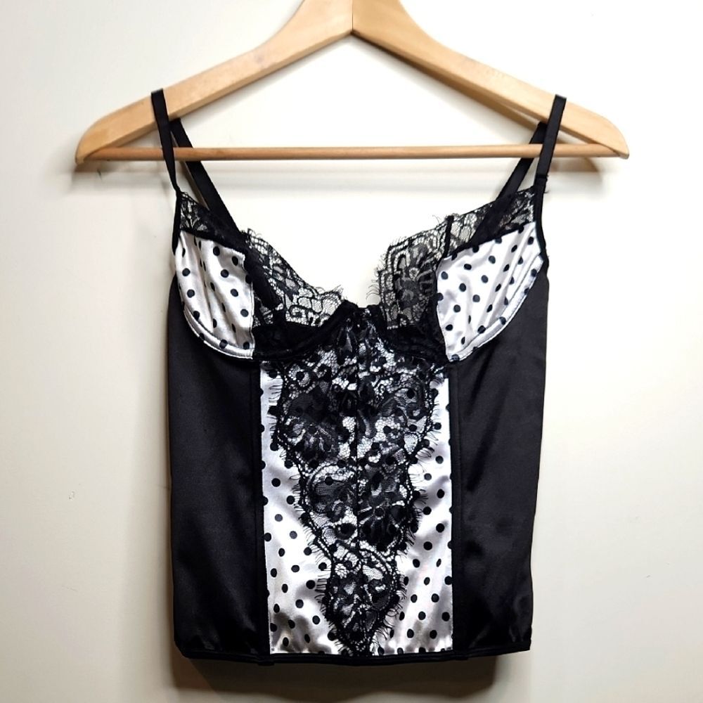 Exposed Satin & Lace Polka Dot Cami Top Size S/M women's